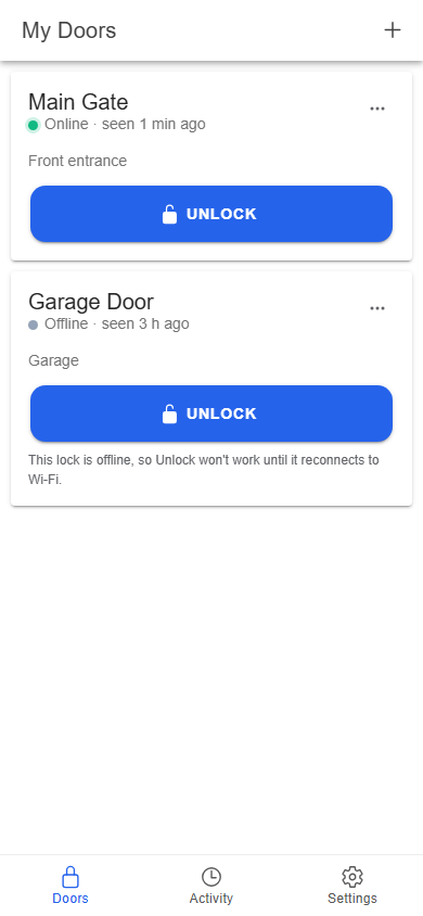 Pak Smart Locks Android My Doors screen