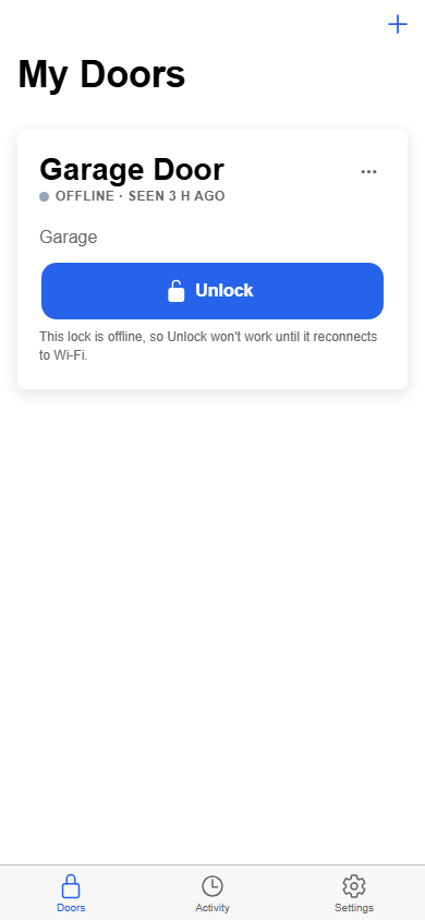 Offline Garage Door warning on the My Doors screen