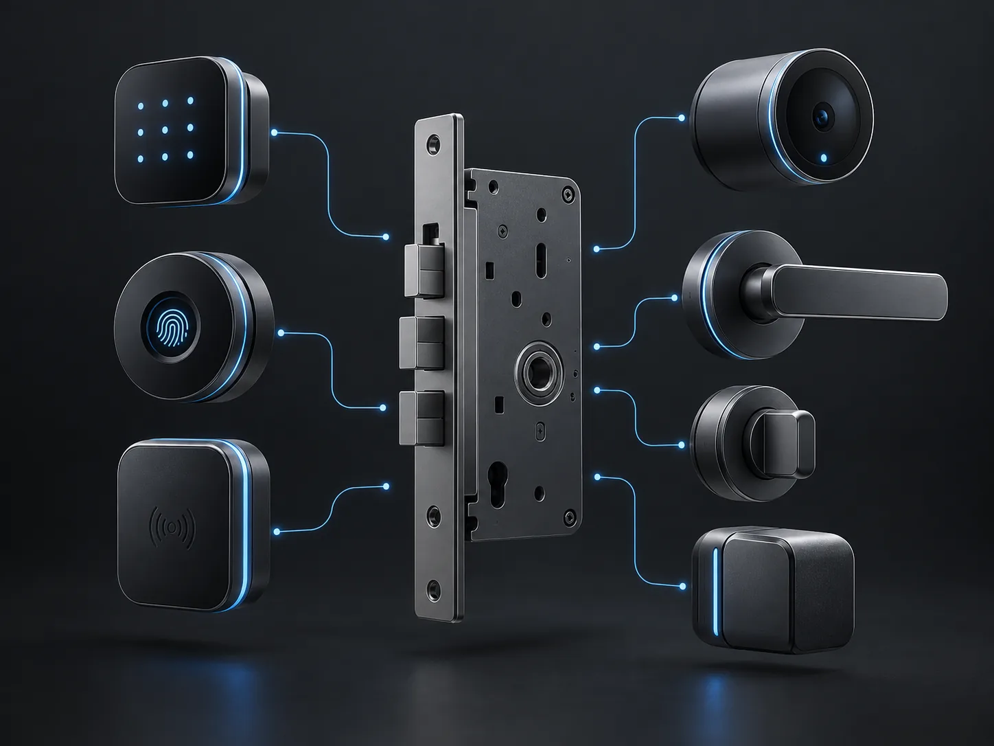 Illustrative modular smart lock platform concept with optional component forms